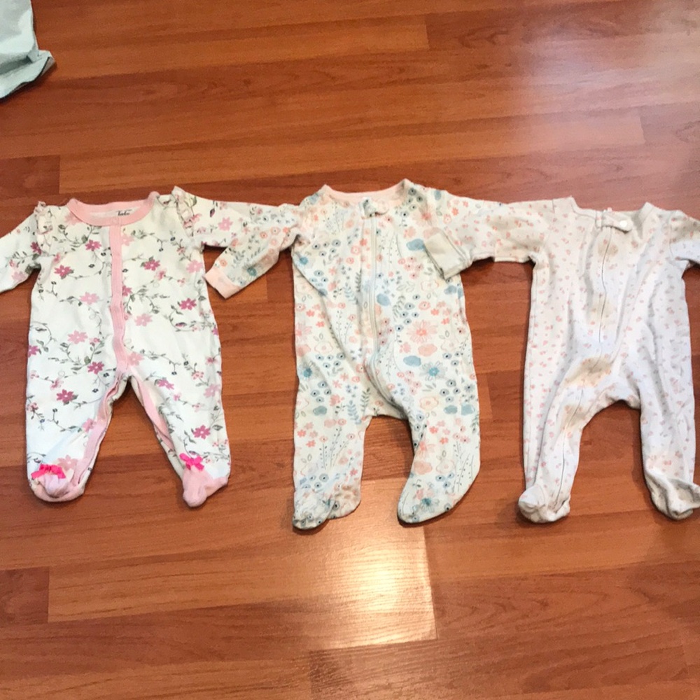 Baby Girls Floral & Pastel Printed One-Piece Sleepers - Set of 3